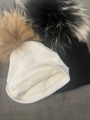 Ribbed Pom-Pom Hat with Fur